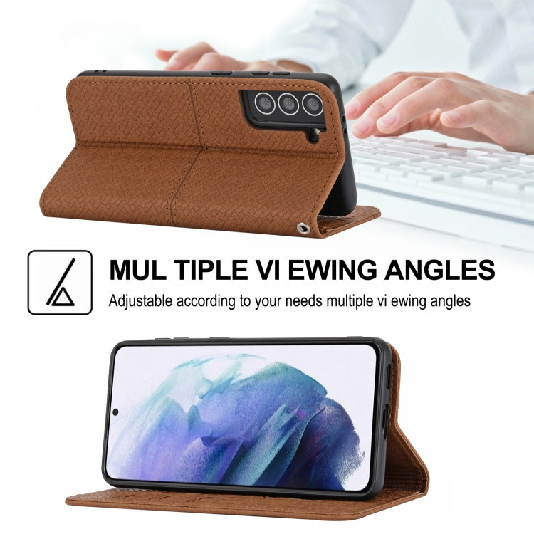 For Samsung Galaxy S21 5G Woven Texture Stitching Magnetic Horizontal Flip PU Leather Case with Holder & Card Slots & Wallet & Lanyard
