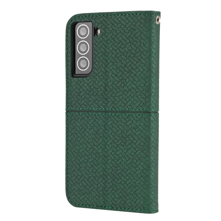 For Samsung Galaxy S21 5G Woven Texture Stitching Magnetic Horizontal Flip PU Leather Case with Holder & Card Slots & Wallet & Lanyard