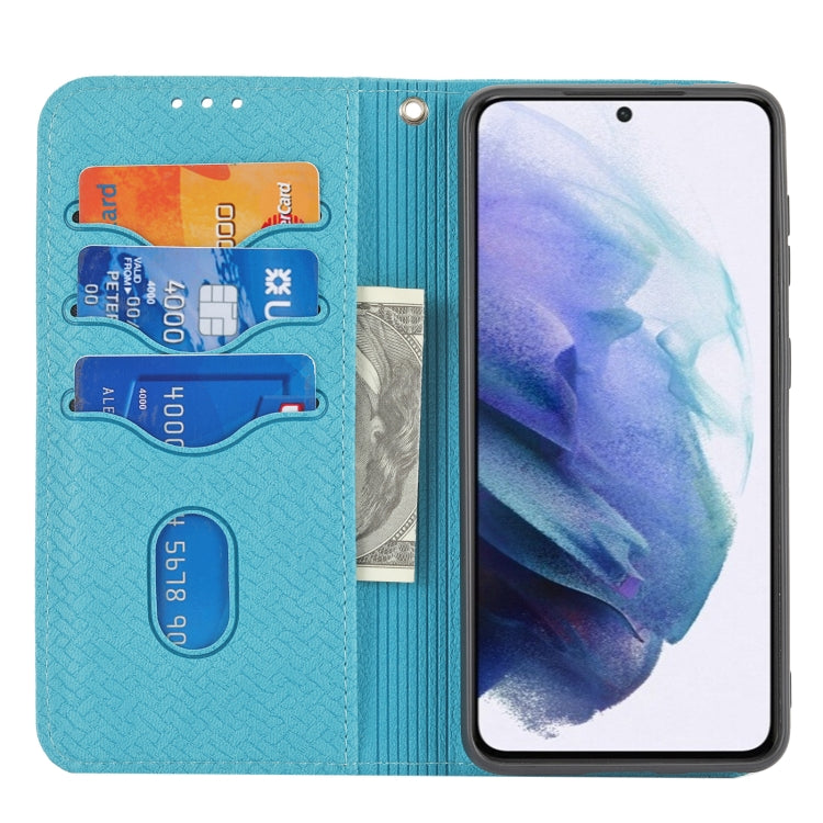 For Samsung Galaxy S21 5G Woven Texture Stitching Magnetic Horizontal Flip PU Leather Case with Holder & Card Slots & Wallet & Lanyard