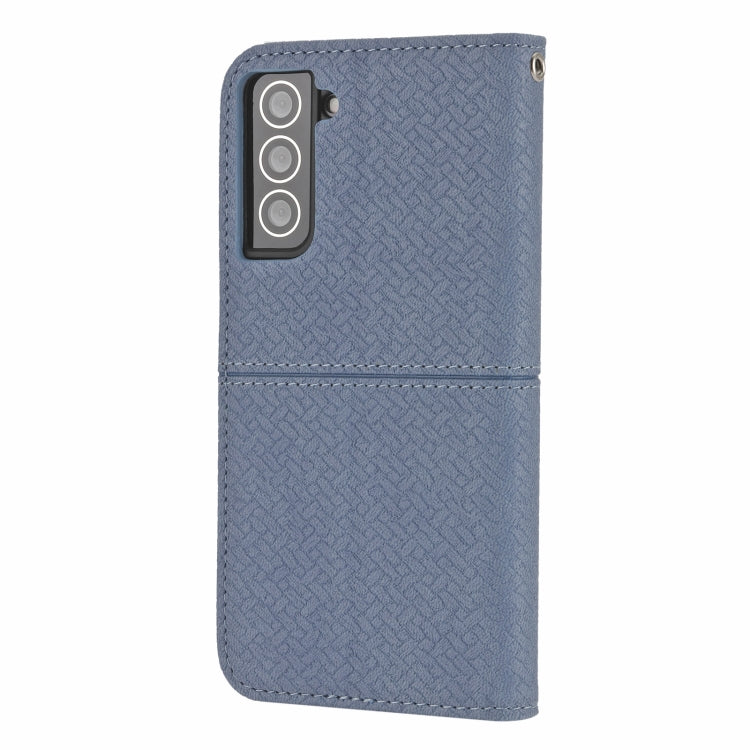 For Samsung Galaxy S21 5G Woven Texture Stitching Magnetic Horizontal Flip PU Leather Case with Holder & Card Slots & Wallet & Lanyard
