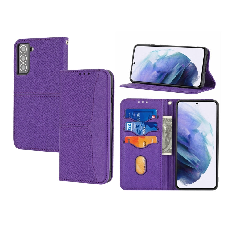 For Samsung Galaxy S21 5G Woven Texture Stitching Magnetic Horizontal Flip PU Leather Case with Holder & Card Slots & Wallet & Lanyard