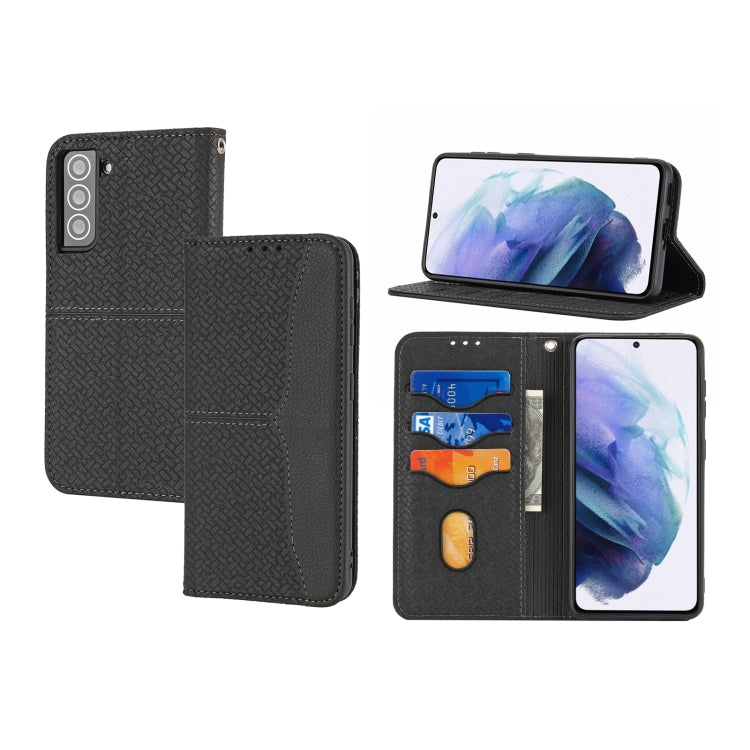 For Samsung Galaxy S21 5G Woven Texture Stitching Magnetic Horizontal Flip PU Leather Case with Holder & Card Slots & Wallet & Lanyard