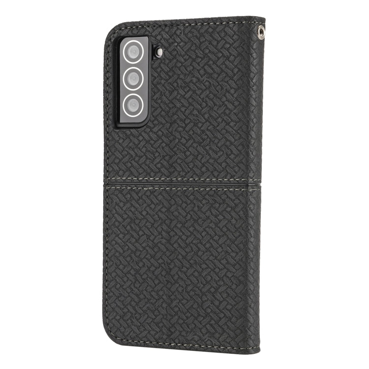 For Samsung Galaxy S21 5G Woven Texture Stitching Magnetic Horizontal Flip PU Leather Case with Holder & Card Slots & Wallet & Lanyard