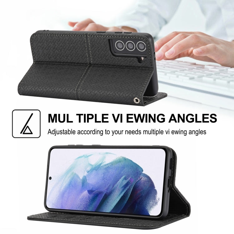For Samsung Galaxy S21 5G Woven Texture Stitching Magnetic Horizontal Flip PU Leather Case with Holder & Card Slots & Wallet & Lanyard