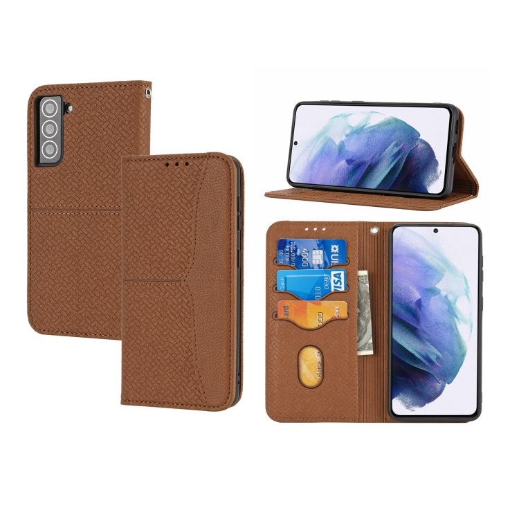 For Samsung Galaxy S21 FE Woven Texture Stitching Magnetic Horizontal Flip PU Leather Case with Holder & Card Slots & Wallet & Lanyard