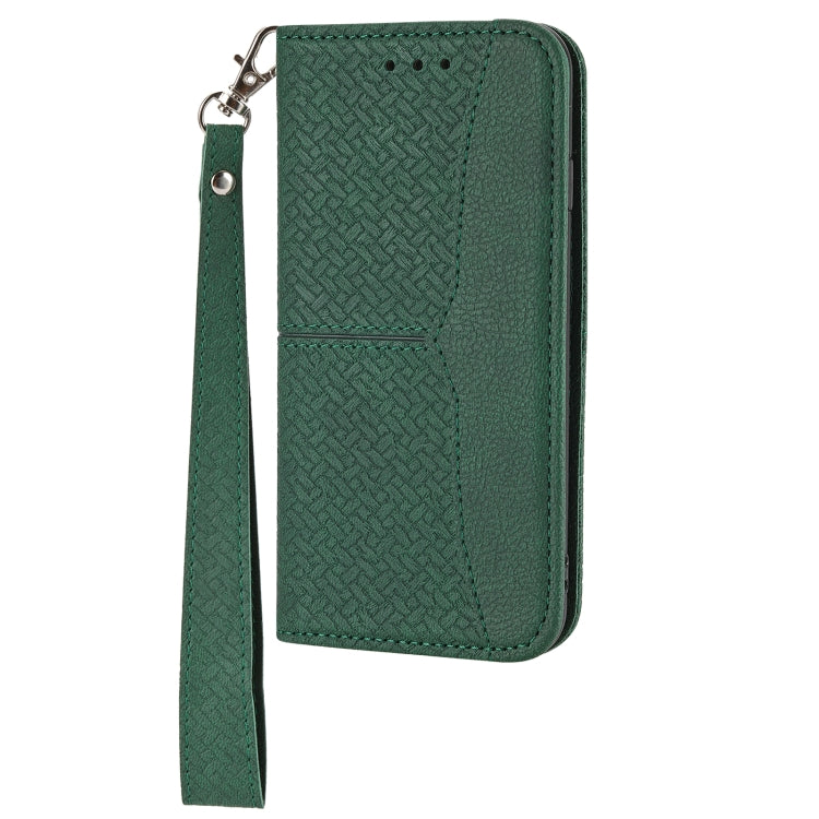 For Samsung Galaxy S21 FE Woven Texture Stitching Magnetic Horizontal Flip PU Leather Case with Holder & Card Slots & Wallet & Lanyard
