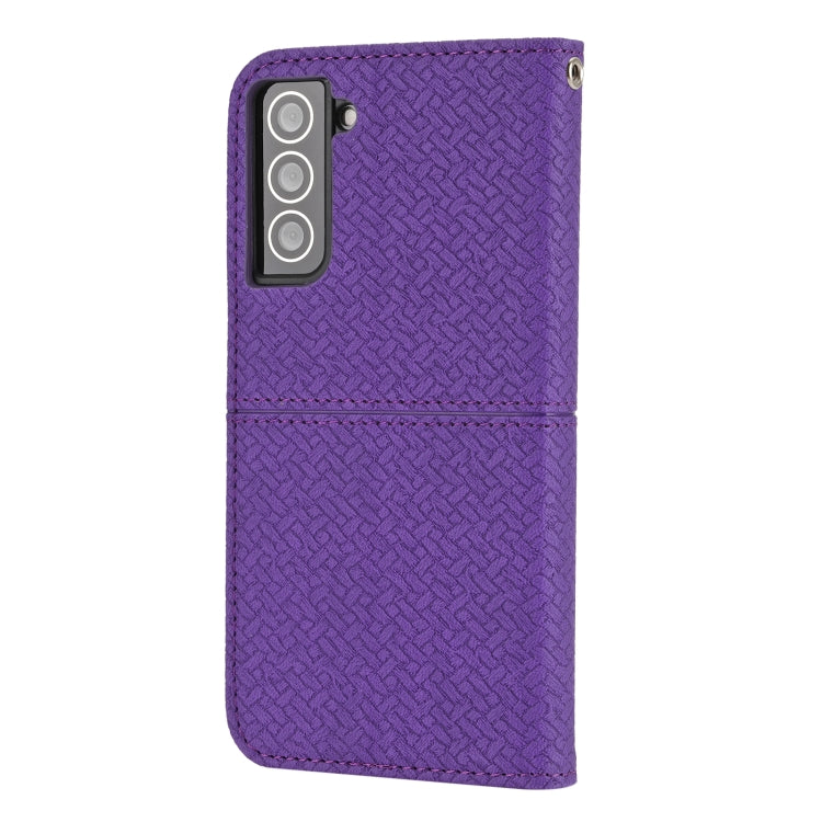 For Samsung Galaxy S21 FE Woven Texture Stitching Magnetic Horizontal Flip PU Leather Case with Holder & Card Slots & Wallet & Lanyard
