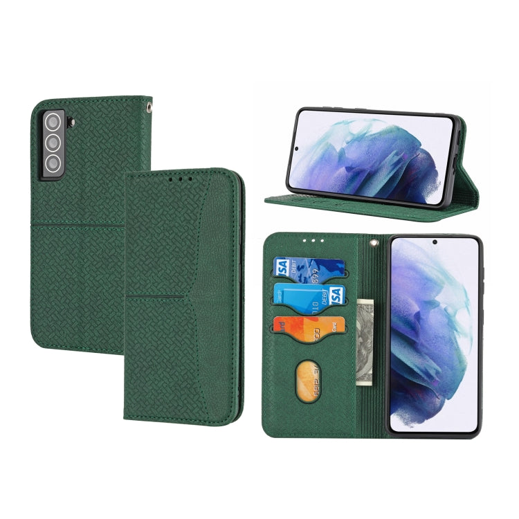 For Samsung Galaxy S21+ 5G Woven Texture Stitching Magnetic Horizontal Flip PU Leather Case with Holder & Card Slots & Wallet & Lanyard