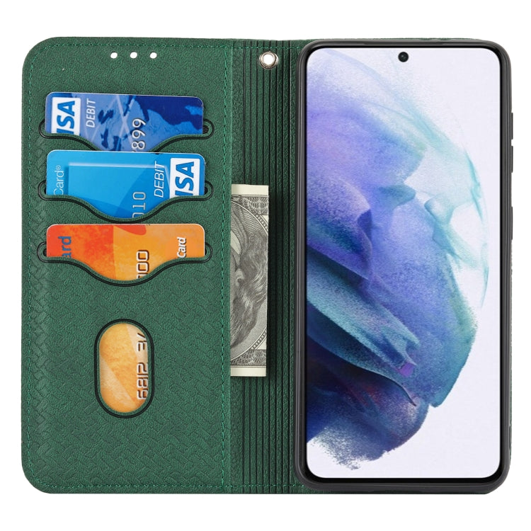 For Samsung Galaxy S21+ 5G Woven Texture Stitching Magnetic Horizontal Flip PU Leather Case with Holder & Card Slots & Wallet & Lanyard