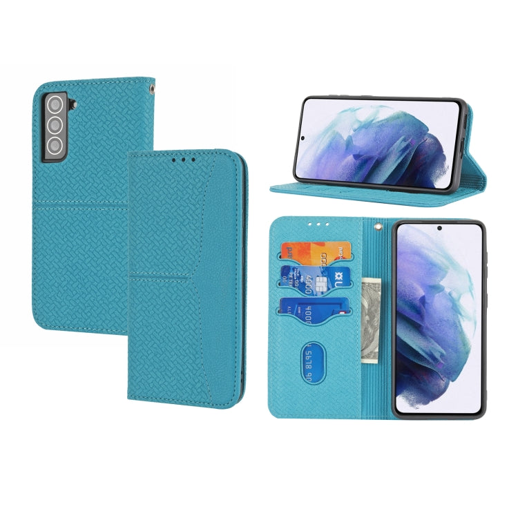 For Samsung Galaxy S21+ 5G Woven Texture Stitching Magnetic Horizontal Flip PU Leather Case with Holder & Card Slots & Wallet & Lanyard