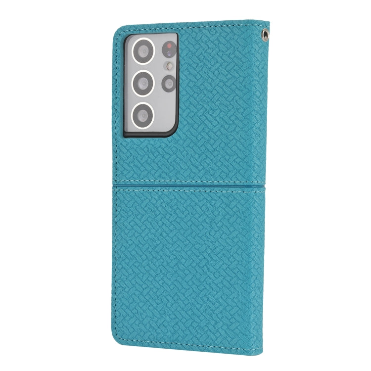 For Samsung Galaxy S21 Ultra 5G Woven Texture Stitching Magnetic Horizontal Flip PU Leather Case with Holder & Card Slots & Wallet & Lanyard