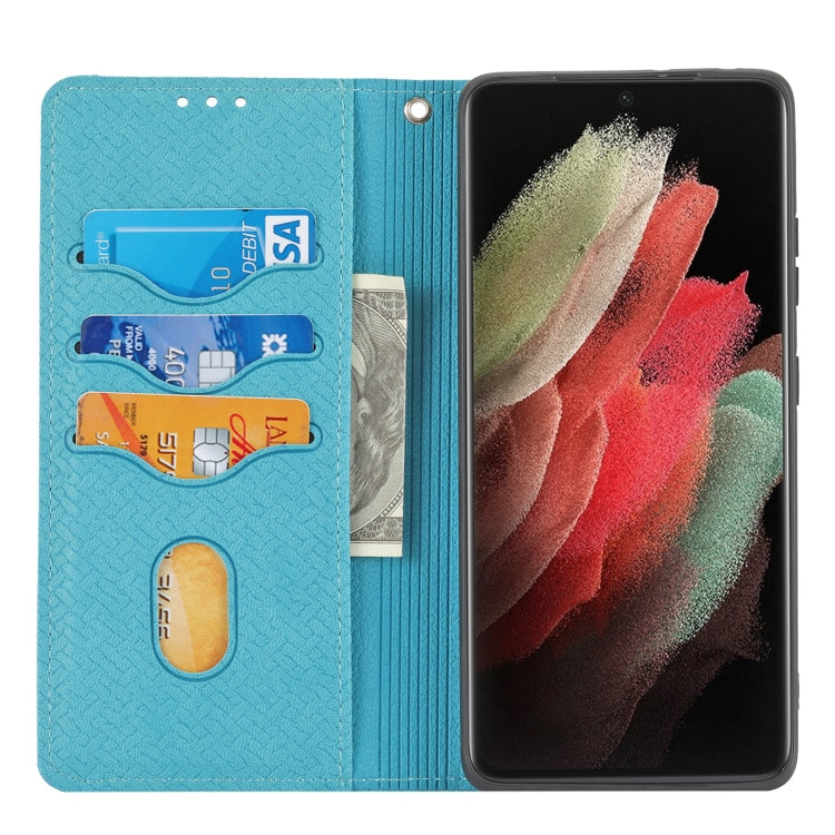 For Samsung Galaxy S21 Ultra 5G Woven Texture Stitching Magnetic Horizontal Flip PU Leather Case with Holder & Card Slots & Wallet & Lanyard