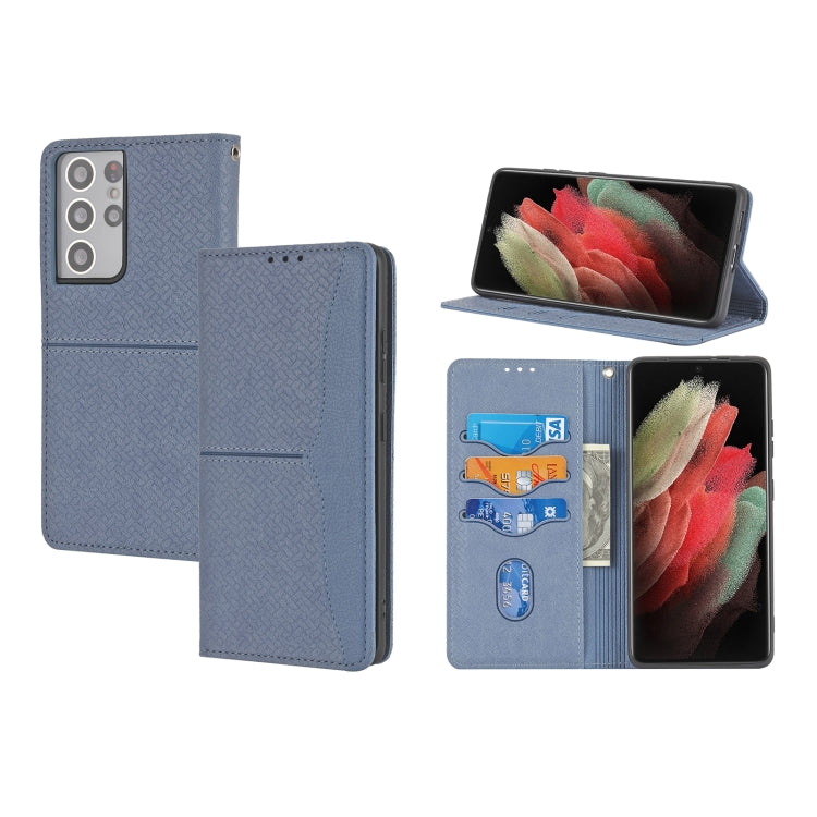 For Samsung Galaxy S21 Ultra 5G Woven Texture Stitching Magnetic Horizontal Flip PU Leather Case with Holder & Card Slots & Wallet & Lanyard