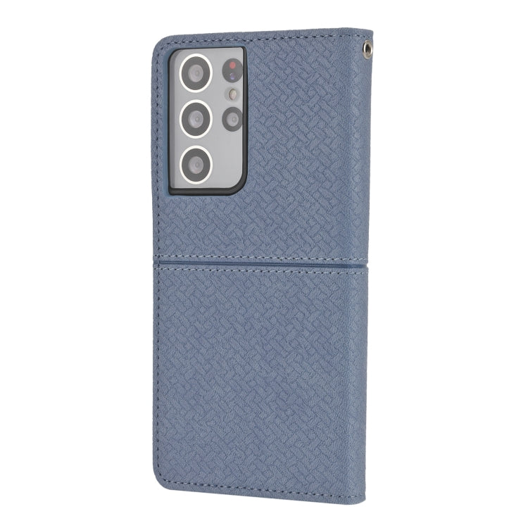 For Samsung Galaxy S21 Ultra 5G Woven Texture Stitching Magnetic Horizontal Flip PU Leather Case with Holder & Card Slots & Wallet & Lanyard
