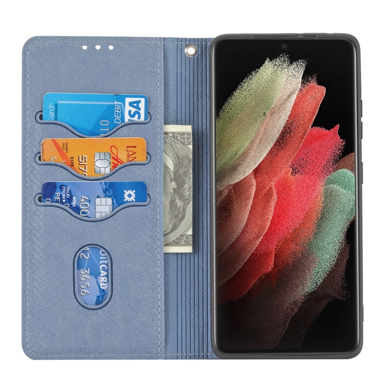 For Samsung Galaxy S21 Ultra 5G Woven Texture Stitching Magnetic Horizontal Flip PU Leather Case with Holder & Card Slots & Wallet & Lanyard