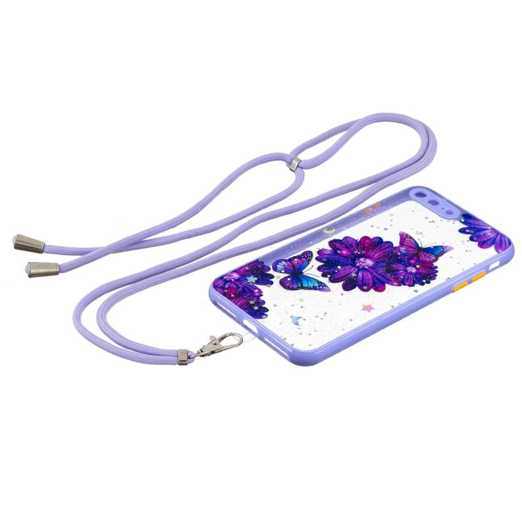 Colored Drawing Starry Sky Epoxy TPU Shockproof Case with Neck Lanyard For iPhone 8 Plus / 7 Plus
