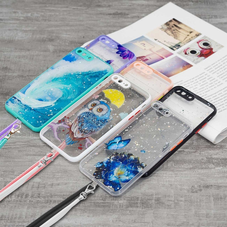 Colored Drawing Starry Sky Epoxy TPU Shockproof Case with Neck Lanyard For iPhone 8 Plus / 7 Plus