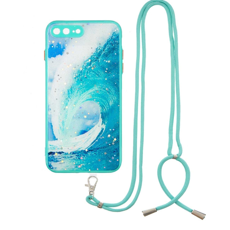 Colored Drawing Starry Sky Epoxy TPU Shockproof Case with Neck Lanyard For iPhone 8 Plus / 7 Plus