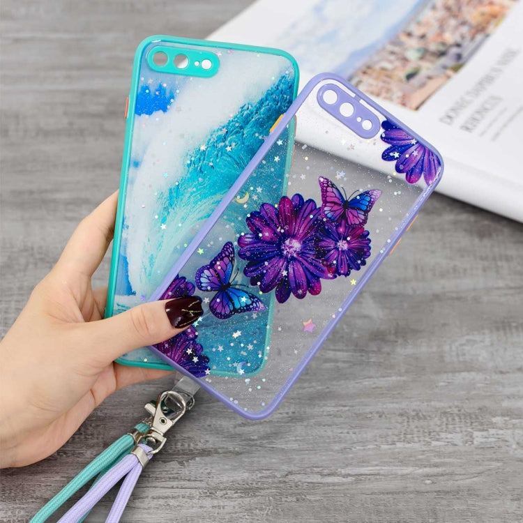 Colored Drawing Starry Sky Epoxy TPU Shockproof Case with Neck Lanyard For iPhone 8 Plus / 7 Plus
