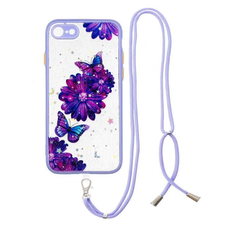 For iPhone SE 2022 / SE 2020 / 8 / 7 Colored Drawing Starry Sky Epoxy TPU Shockproof Case with Neck Lanyard