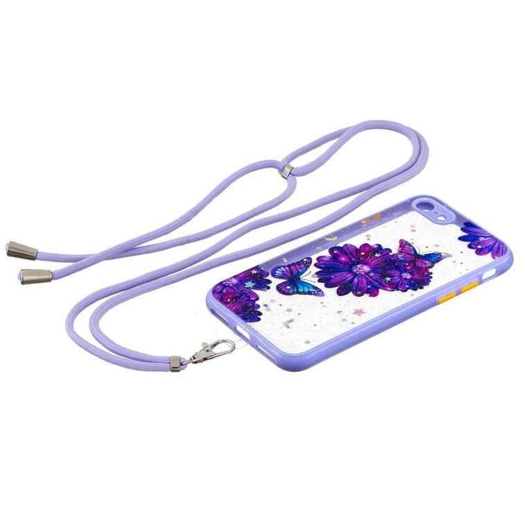 For iPhone SE 2022 / SE 2020 / 8 / 7 Colored Drawing Starry Sky Epoxy TPU Shockproof Case with Neck Lanyard