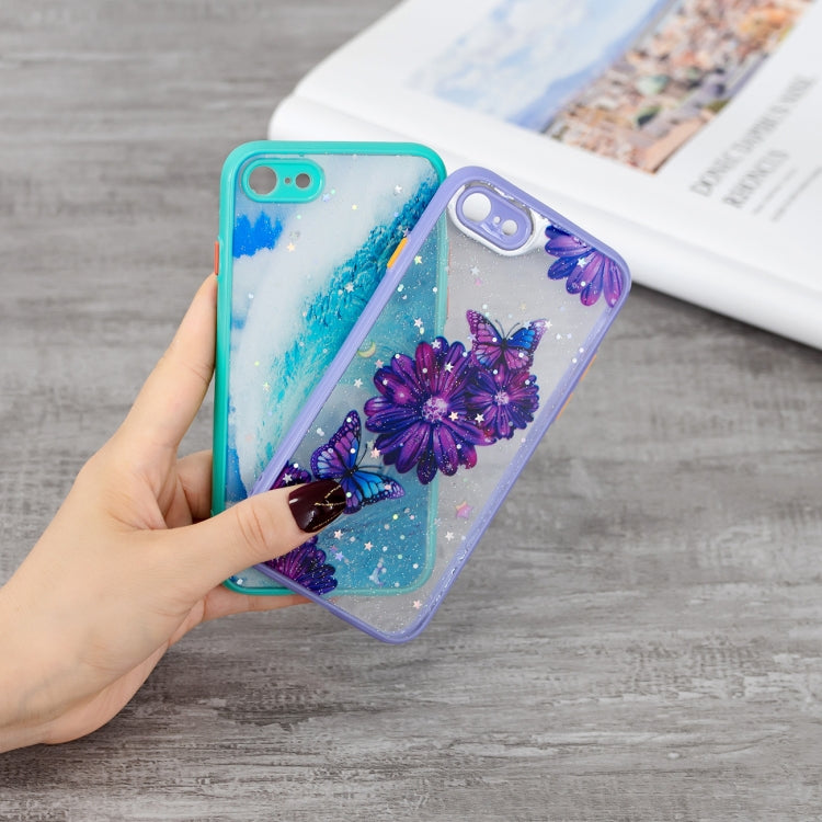 For iPhone SE 2022 / SE 2020 / 8 / 7 Colored Drawing Starry Sky Epoxy TPU Shockproof Case with Neck Lanyard