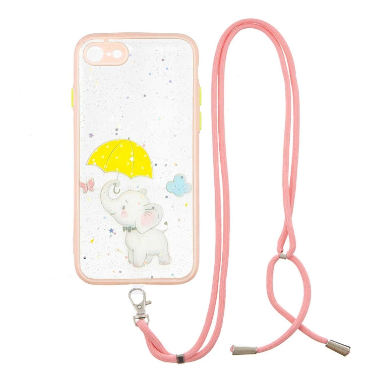 For iPhone SE 2022 / SE 2020 / 8 / 7 Colored Drawing Starry Sky Epoxy TPU Shockproof Case with Neck Lanyard