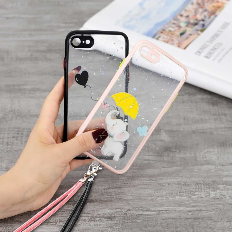 For iPhone SE 2022 / SE 2020 / 8 / 7 Colored Drawing Starry Sky Epoxy TPU Shockproof Case with Neck Lanyard