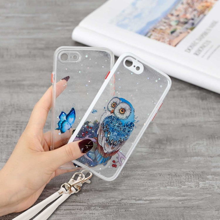 For iPhone SE 2022 / SE 2020 / 8 / 7 Colored Drawing Starry Sky Epoxy TPU Shockproof Case with Neck Lanyard