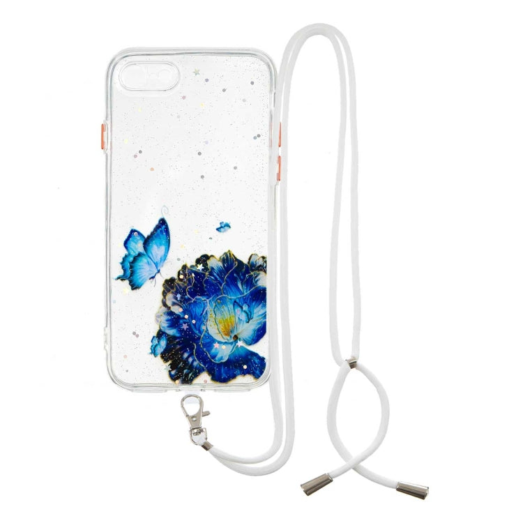 For iPhone SE 2022 / SE 2020 / 8 / 7 Colored Drawing Starry Sky Epoxy TPU Shockproof Case with Neck Lanyard