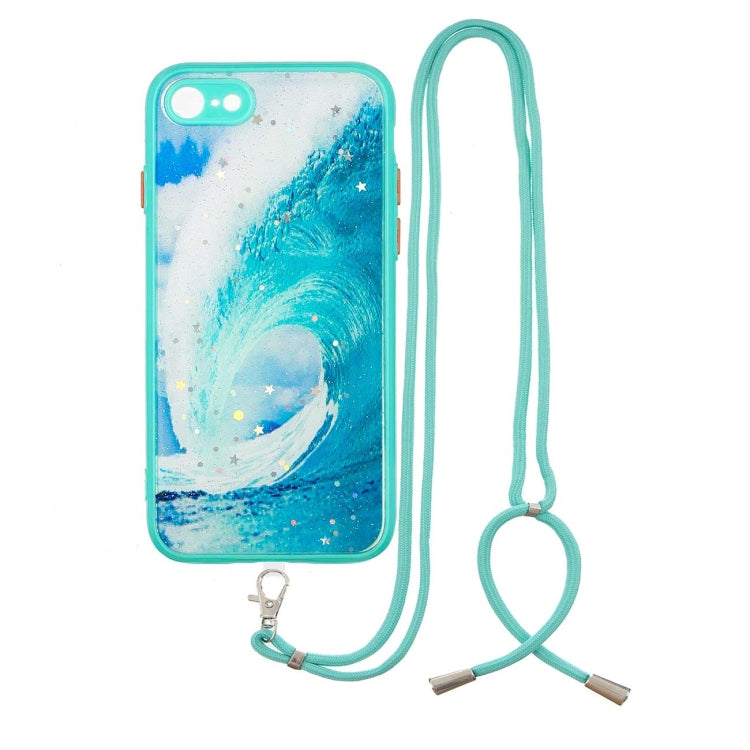 For iPhone SE 2022 / SE 2020 / 8 / 7 Colored Drawing Starry Sky Epoxy TPU Shockproof Case with Neck Lanyard