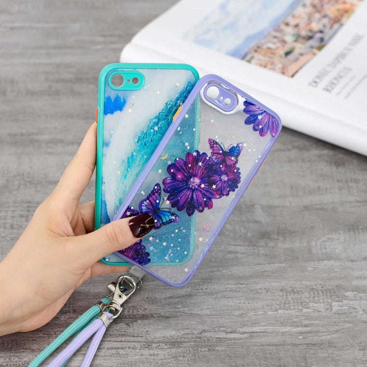For iPhone SE 2022 / SE 2020 / 8 / 7 Colored Drawing Starry Sky Epoxy TPU Shockproof Case with Neck Lanyard