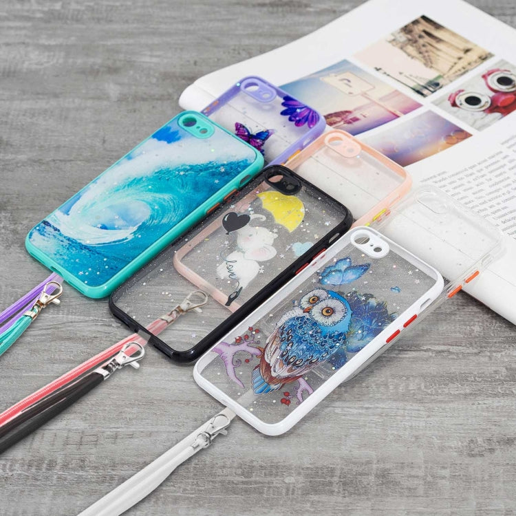 For iPhone SE 2022 / SE 2020 / 8 / 7 Colored Drawing Starry Sky Epoxy TPU Shockproof Case with Neck Lanyard