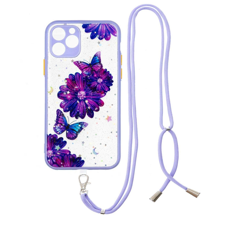 For iPhone 11 Colored Drawing Starry Sky Epoxy TPU Shockproof Case with Neck Lanyard