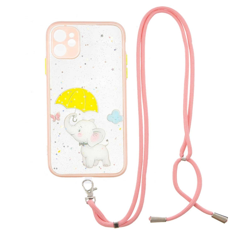 For iPhone 11 Colored Drawing Starry Sky Epoxy TPU Shockproof Case with Neck Lanyard