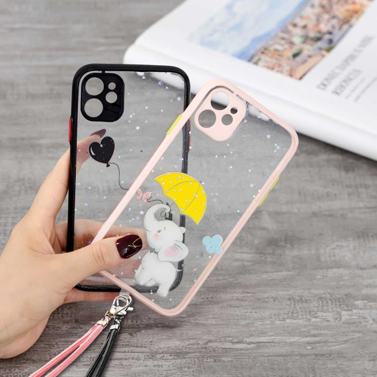 For iPhone 11 Colored Drawing Starry Sky Epoxy TPU Shockproof Case with Neck Lanyard