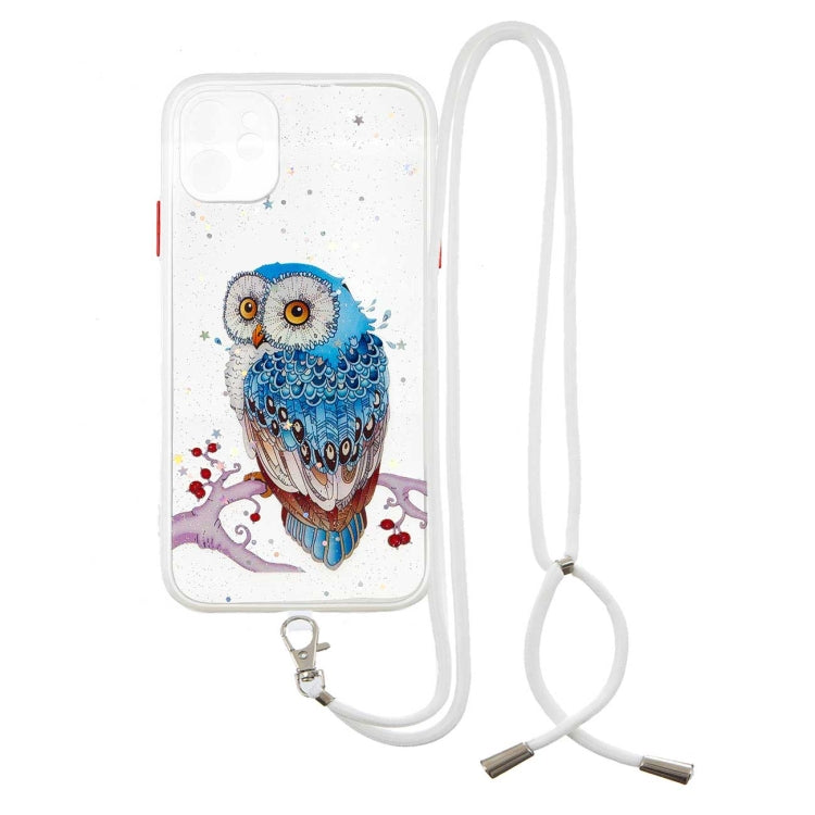 For iPhone 11 Colored Drawing Starry Sky Epoxy TPU Shockproof Case with Neck Lanyard
