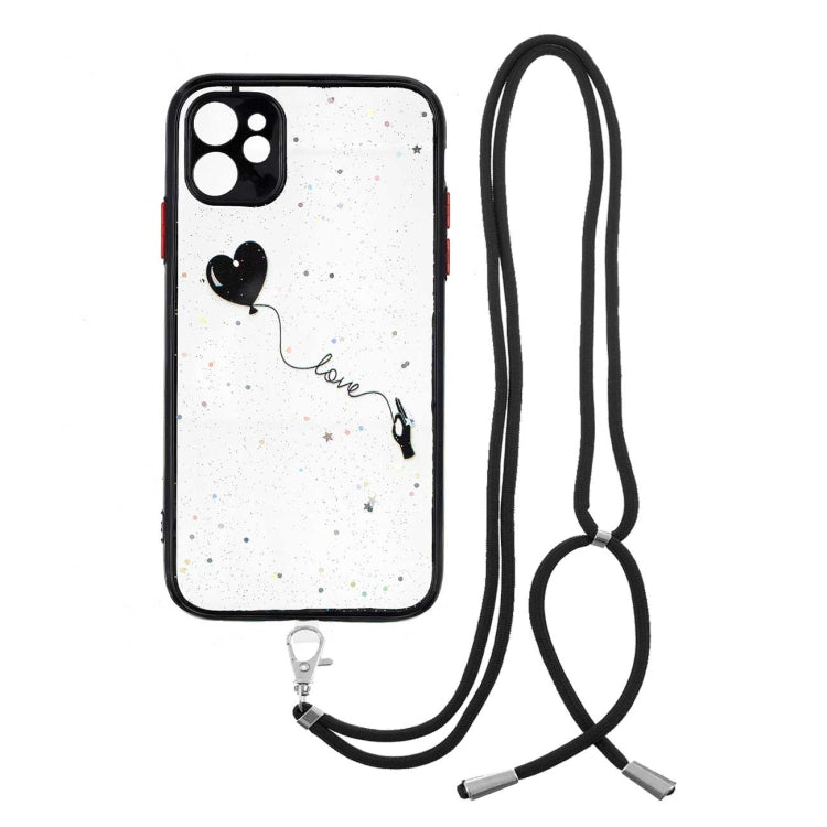 For iPhone 11 Colored Drawing Starry Sky Epoxy TPU Shockproof Case with Neck Lanyard