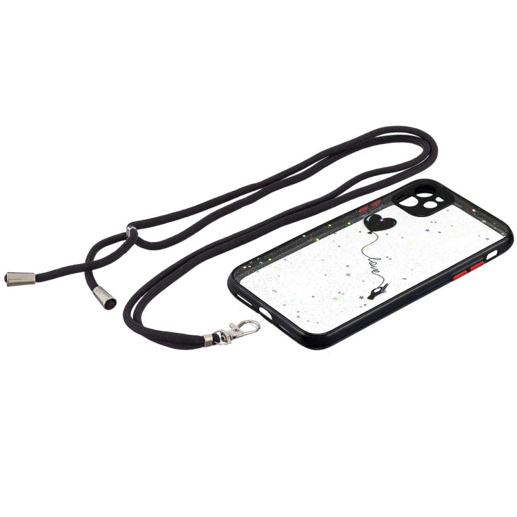 For iPhone 11 Colored Drawing Starry Sky Epoxy TPU Shockproof Case with Neck Lanyard