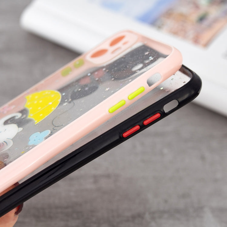 For iPhone 11 Colored Drawing Starry Sky Epoxy TPU Shockproof Case with Neck Lanyard
