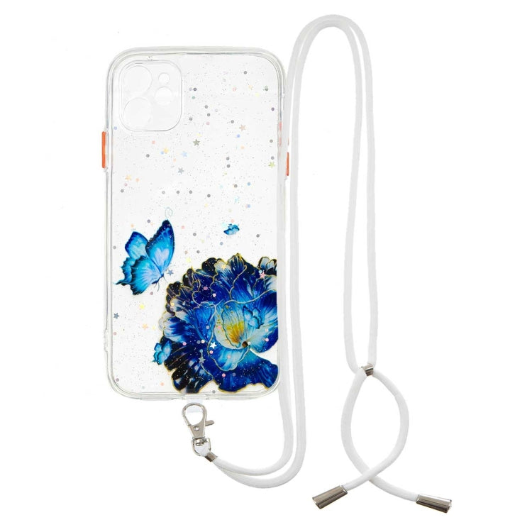 For iPhone 11 Colored Drawing Starry Sky Epoxy TPU Shockproof Case with Neck Lanyard
