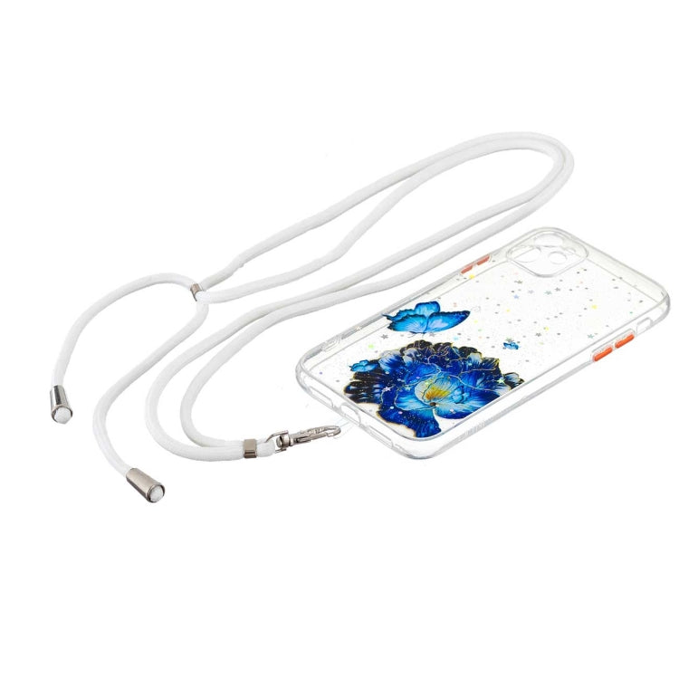 For iPhone 11 Colored Drawing Starry Sky Epoxy TPU Shockproof Case with Neck Lanyard