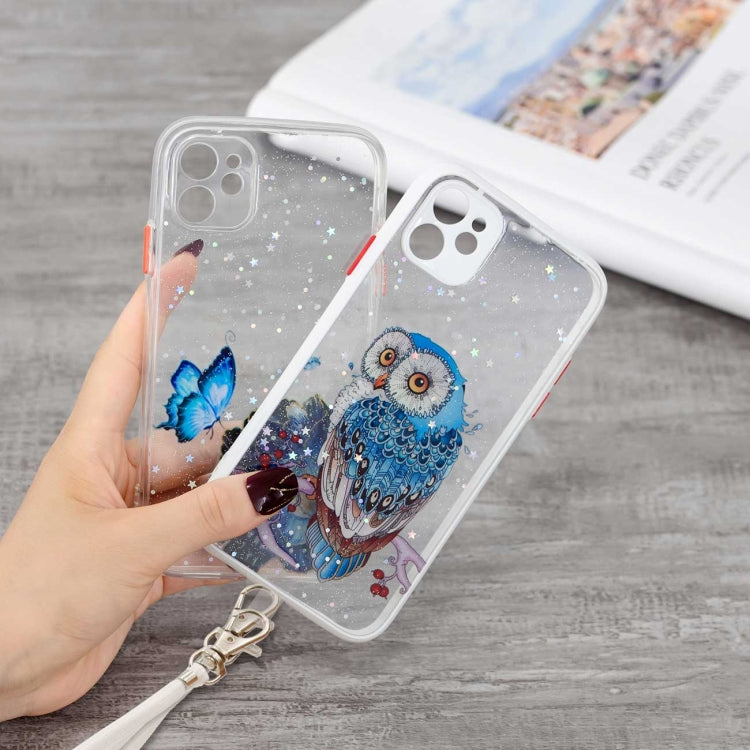 For iPhone 11 Colored Drawing Starry Sky Epoxy TPU Shockproof Case with Neck Lanyard