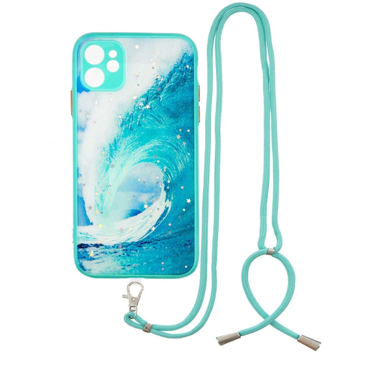 For iPhone 11 Colored Drawing Starry Sky Epoxy TPU Shockproof Case with Neck Lanyard