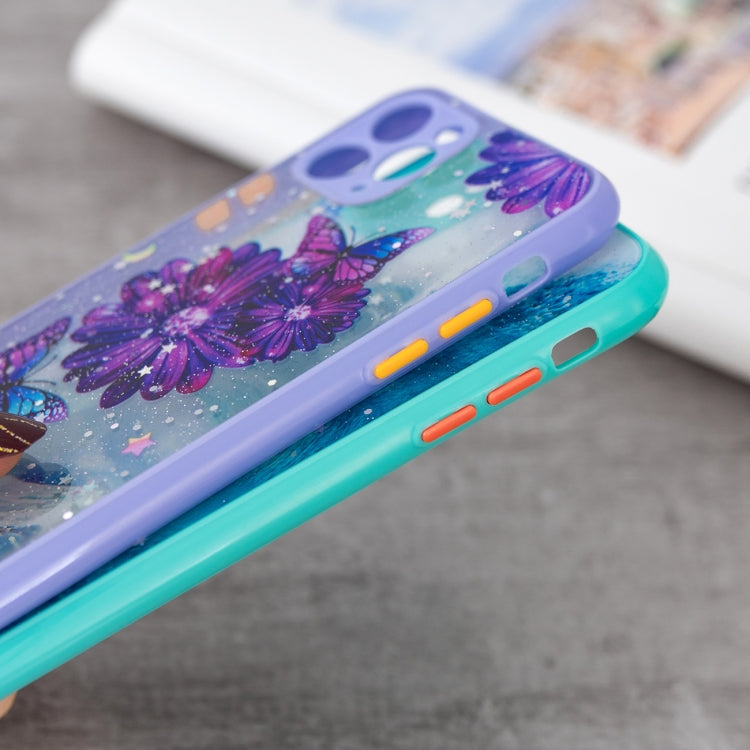 For iPhone 11 Colored Drawing Starry Sky Epoxy TPU Shockproof Case with Neck Lanyard