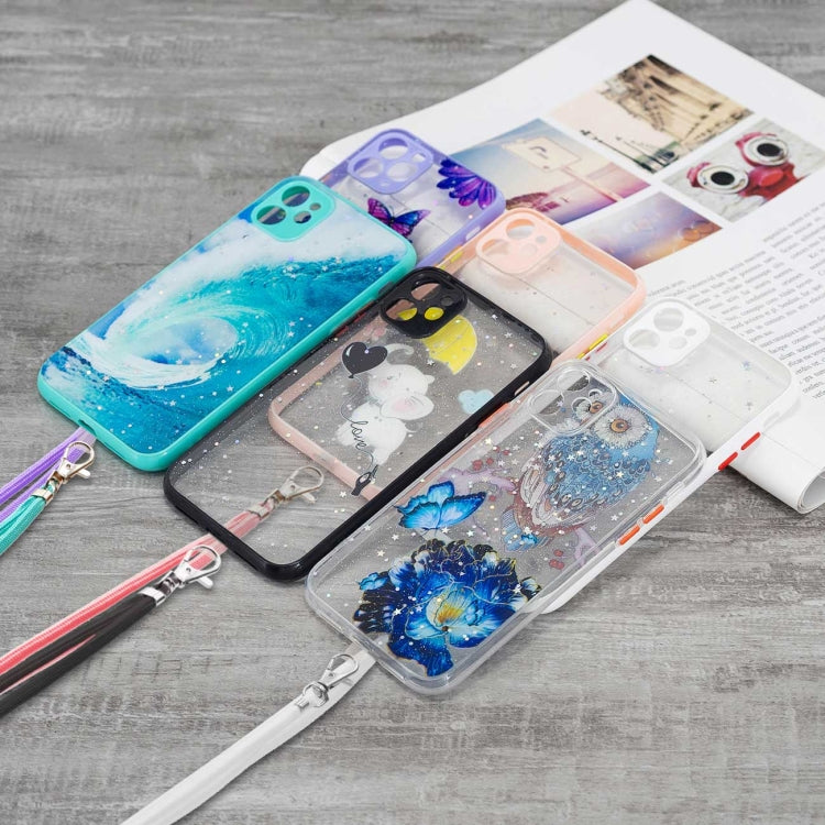 For iPhone 11 Colored Drawing Starry Sky Epoxy TPU Shockproof Case with Neck Lanyard