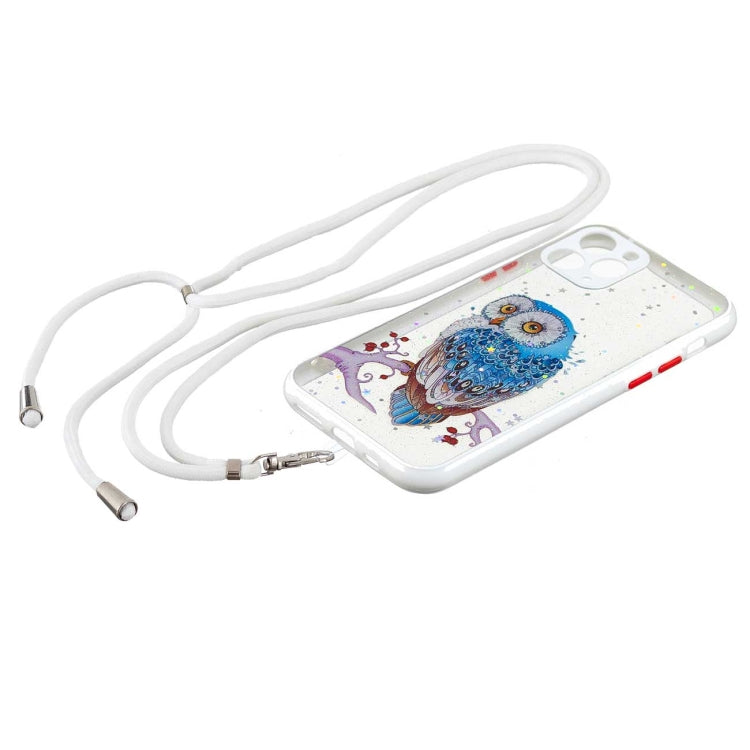 For iPhone 11 Pro Colored Drawing Starry Sky Epoxy TPU Shockproof Case with Neck Lanyard