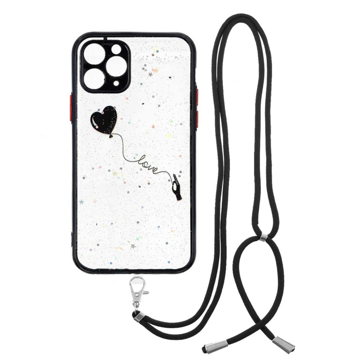 For iPhone 11 Pro Colored Drawing Starry Sky Epoxy TPU Shockproof Case with Neck Lanyard