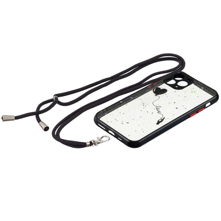 For iPhone 11 Pro Colored Drawing Starry Sky Epoxy TPU Shockproof Case with Neck Lanyard