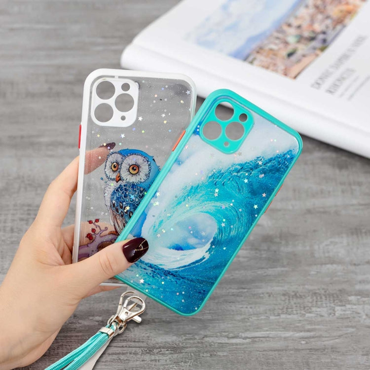 For iPhone 11 Pro Colored Drawing Starry Sky Epoxy TPU Shockproof Case with Neck Lanyard